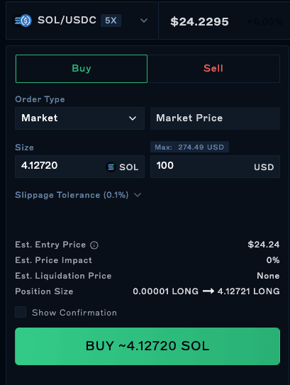 Spot trading form